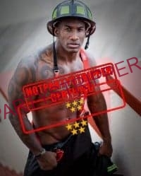 a black male dancer posing in a fire fighter costume