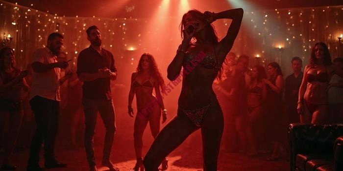 Exotic dancer performing for a bachelor party in a modern Austin venue