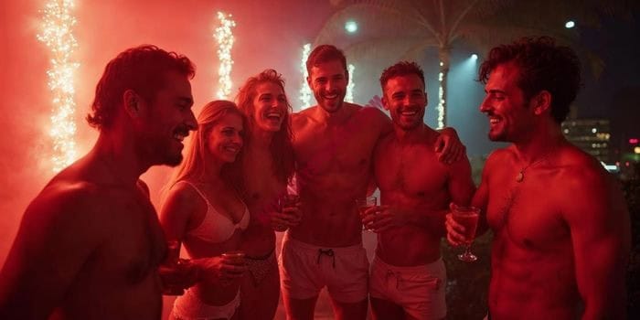 Group of friends celebrating bachelor party with private entertainers in Miami