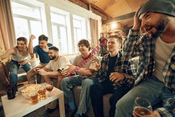 | Hot Party Stripper Group of men at a classy NYC apartment, smiling and drinking during a bachelor party