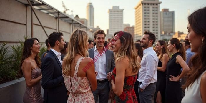 VIP guests mingling at a rooftop summer event in Manhattan