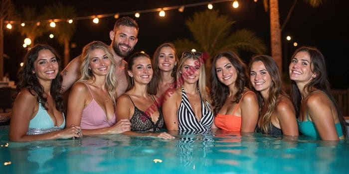 Group celebrating May pool party with private entertainers and bottle service in Houston TX