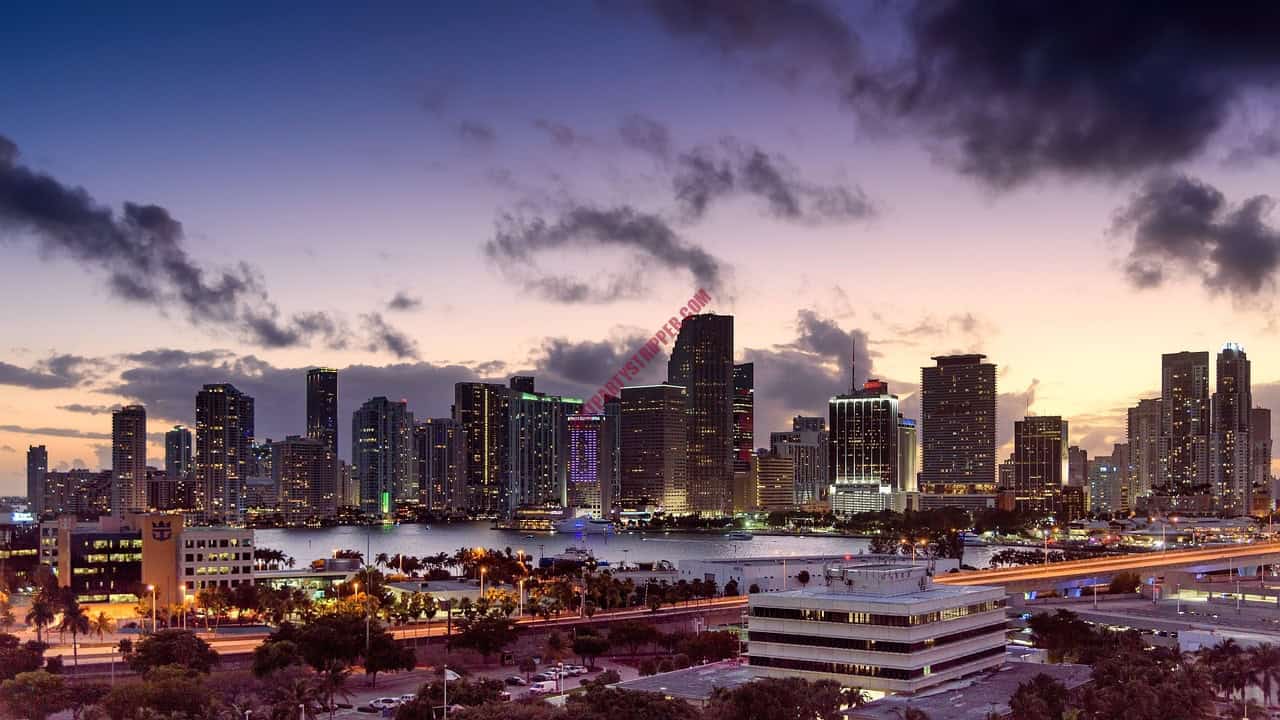 The city skyline at dusk in miami.