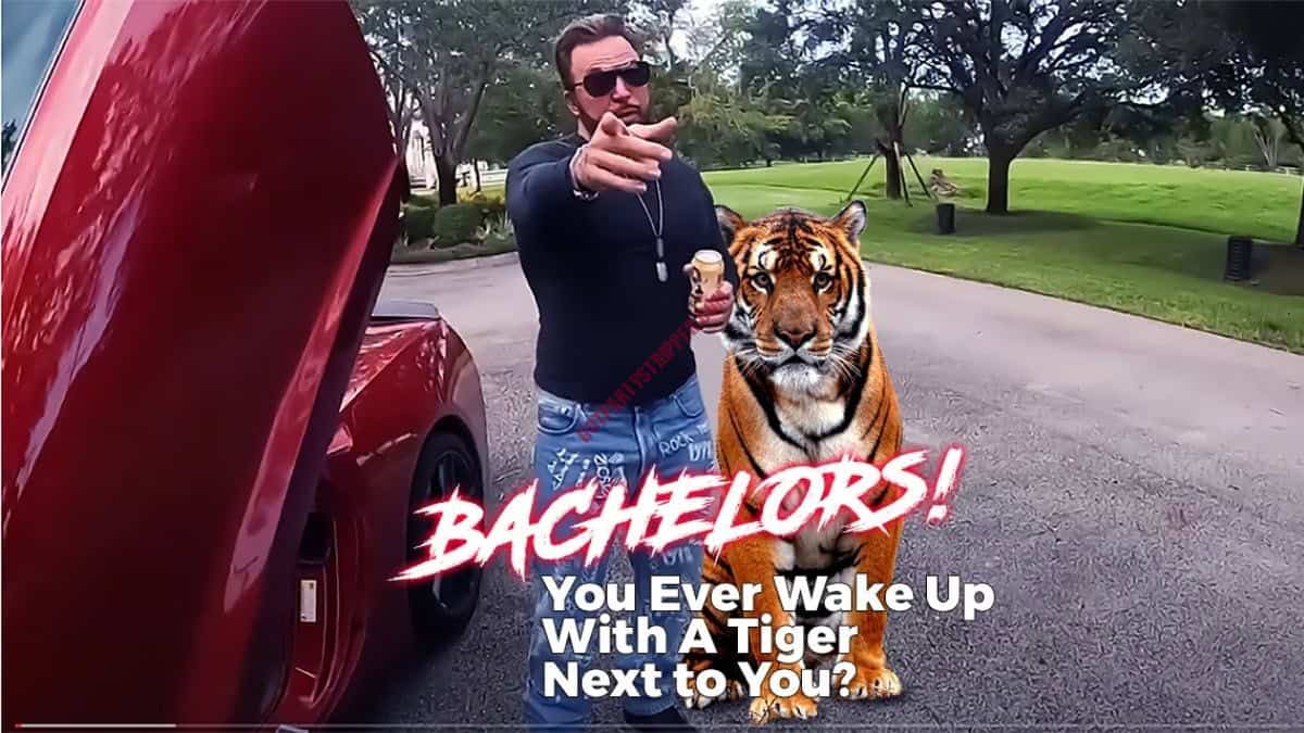 Sean Michael next to sports car and tiger – Hot Party Stripper Miami owner photo