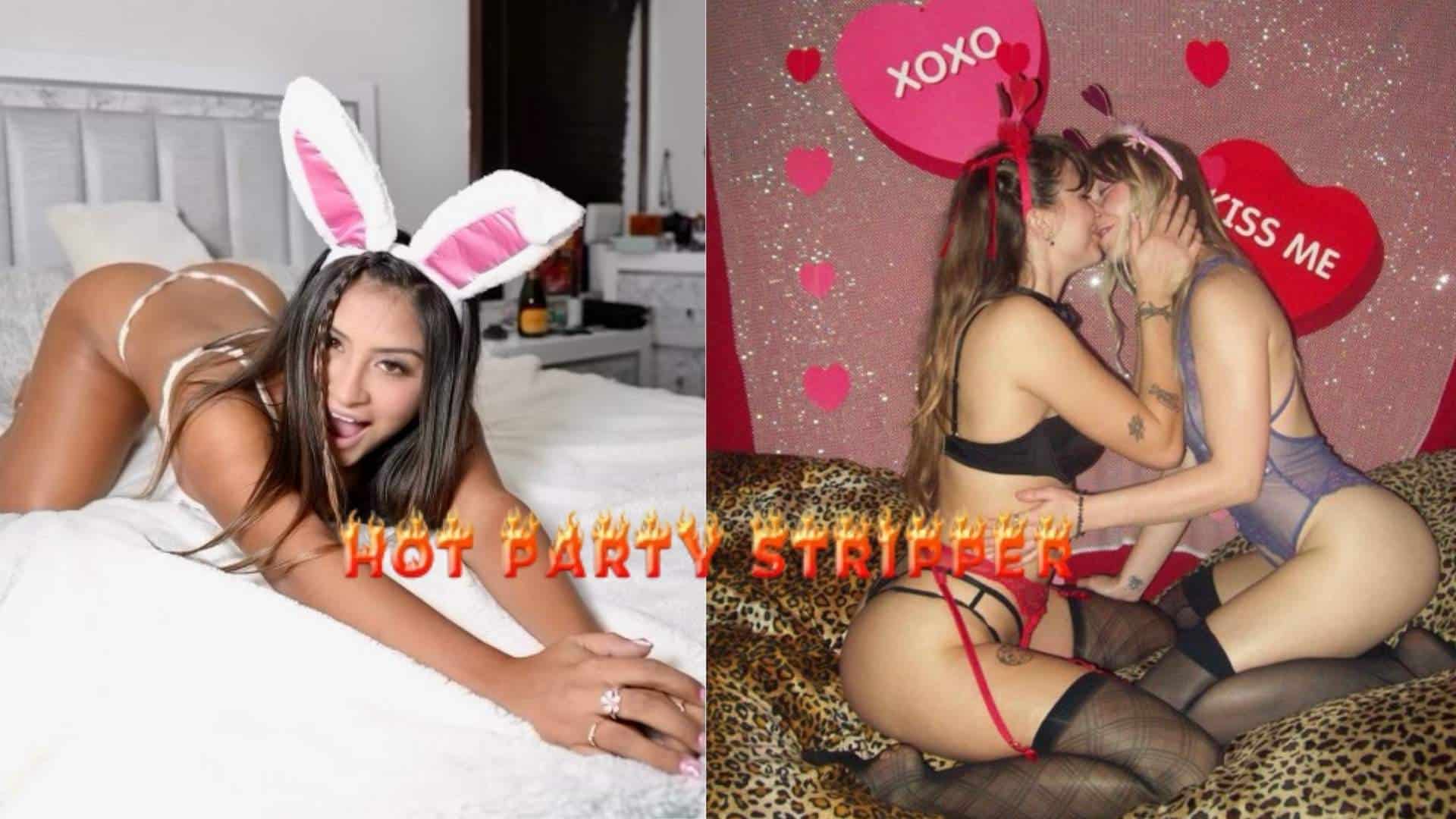 Latina bunny stripper kissing girls at Miami bachelorette party
