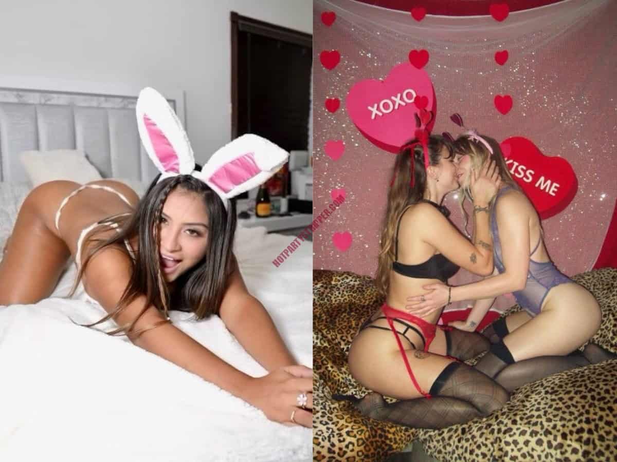 Latina bunny stripper kissing girls at Miami bachelorette party