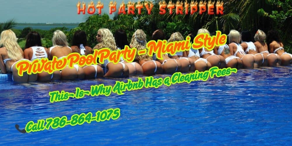 Bikini strippers at a private Miami pool party entertaining guests