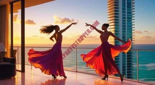 Private strippers at a high-rise condo party in Sunny Isles Beach, FL with ocean views.