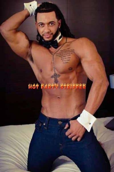 Black male stripper at Miami pool party