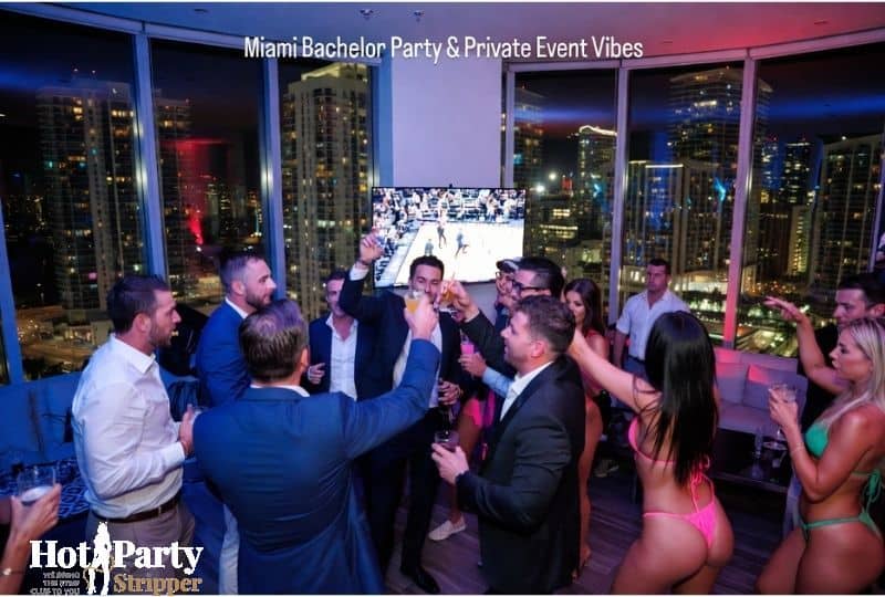Miami penthouse bachelor party with private dancers and skyline view in Brickell