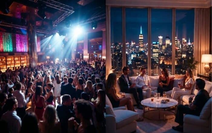 nyc nightlife vs private bachelor party penthouse comparison manhattan night scene