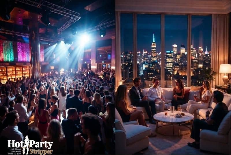 nyc nightlife vs private bachelor party penthouse comparison manhattan night scene