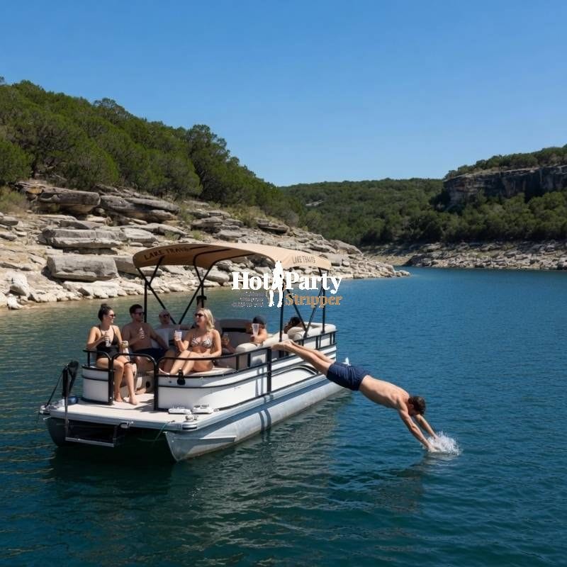 Bachelor party group on a chartered boat at Lake Travis near Austin