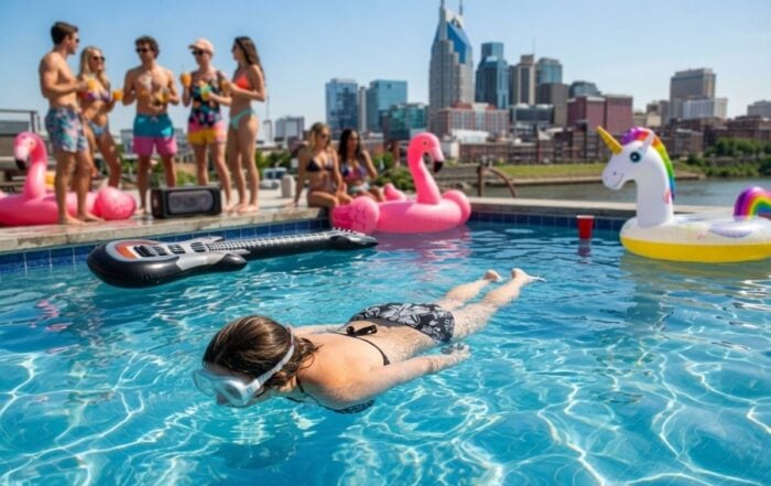 topless-pool-party-nashville | Hot Party Stripper Topless pool party entertainment in Nashville with a female dancer poolside