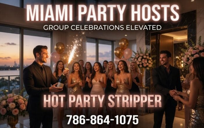 miami-party-hosts-group-celebrations-luxury-event-2026 | Hot Party Stripper Miami party hosts serving champagne at luxury group celebration and bachelorette event with women | Hot Party Stripper