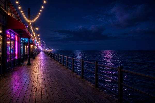 Jersey shore boardwalk at night — book strippers in New Jersey