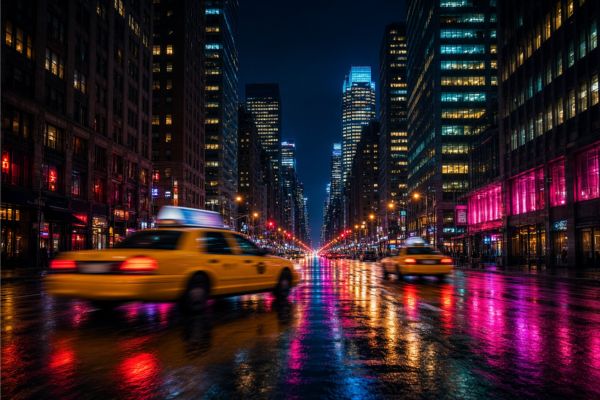 Manhattan street at night — book strippers in New York City