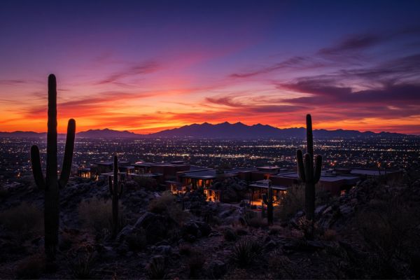 Scottsdale desert cityscape at sunset — book strippers in Scottsdale, Arizona