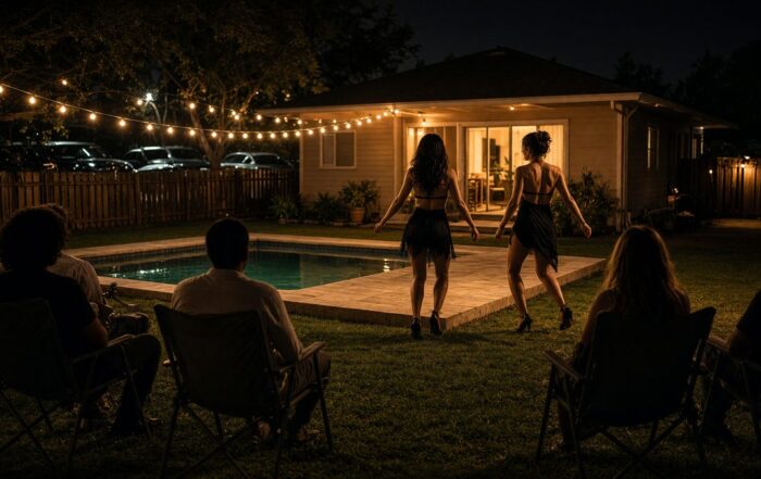 Backyard house party dancers | Hot Party Stripper dancers performing by a backyard pool at a house party