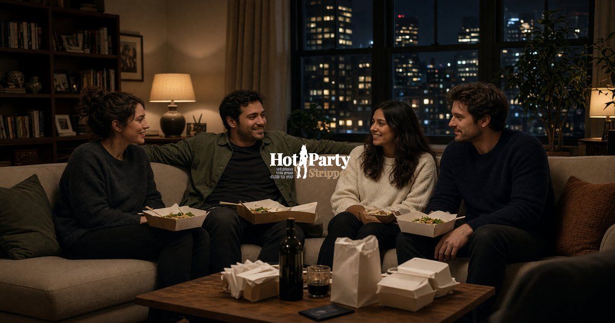 Neighborhood night on the couch Friends staying in on a Manhattan sofa
