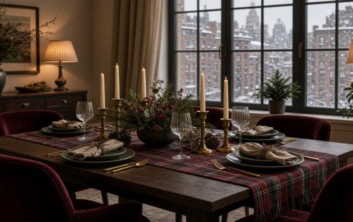 Holiday table set in a city apartment