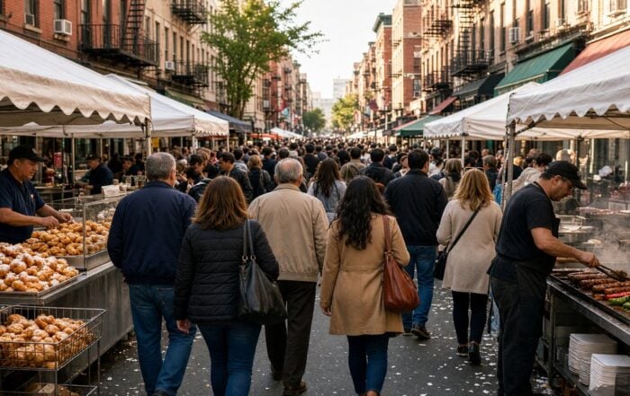 Mulberry Street feast afternoon | Hot Party Stripper Little Italy street food stalls in afternoon