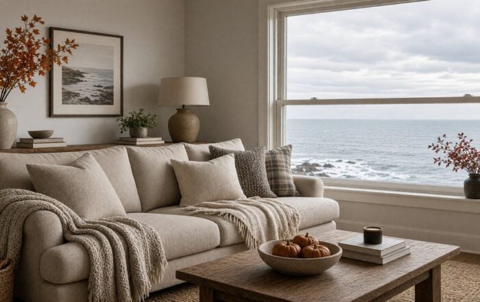 Autumn coastal rental | Hot Party Stripper Coastal rental living room in autumn