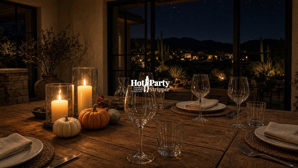 Candlelit Halloween table in a Scottsdale home at night