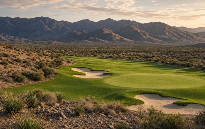 Desert golf fairway with mountains outside Scottsdale