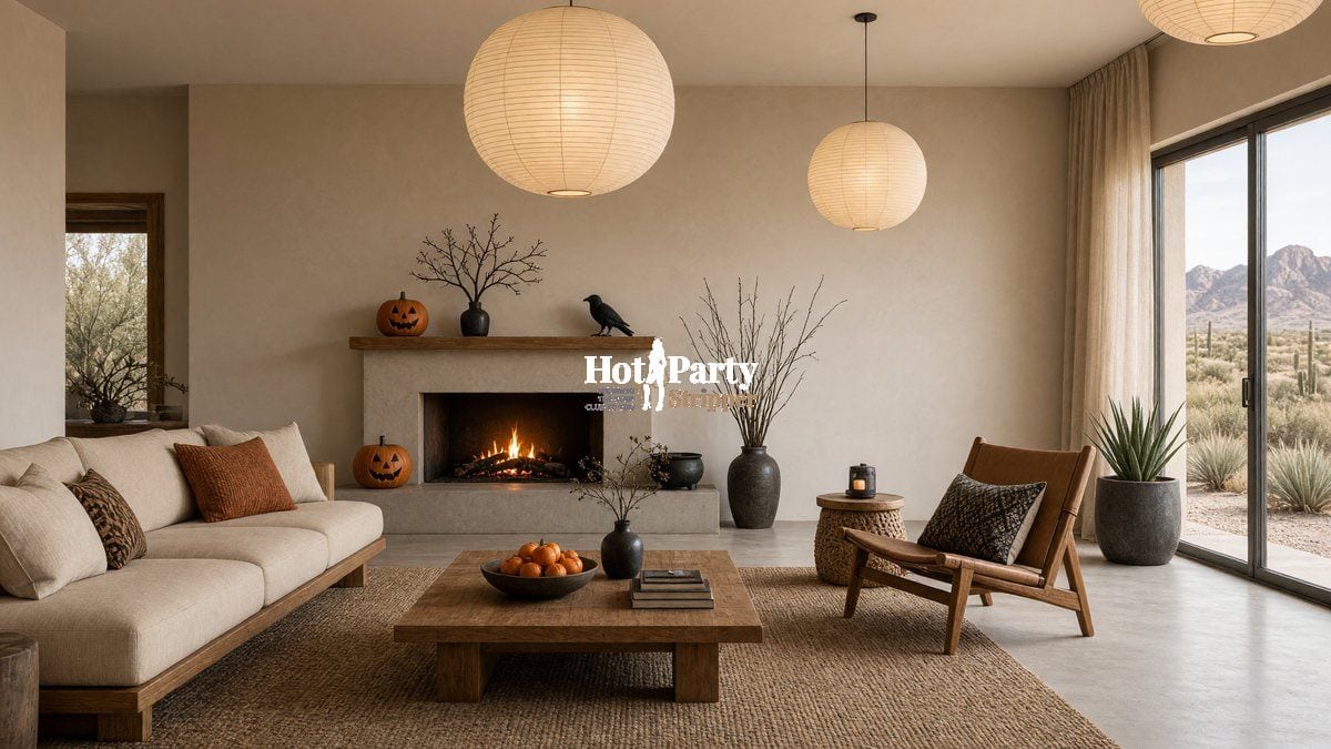 Paper lanterns in a Scottsdale living room for a Halloween birthday
