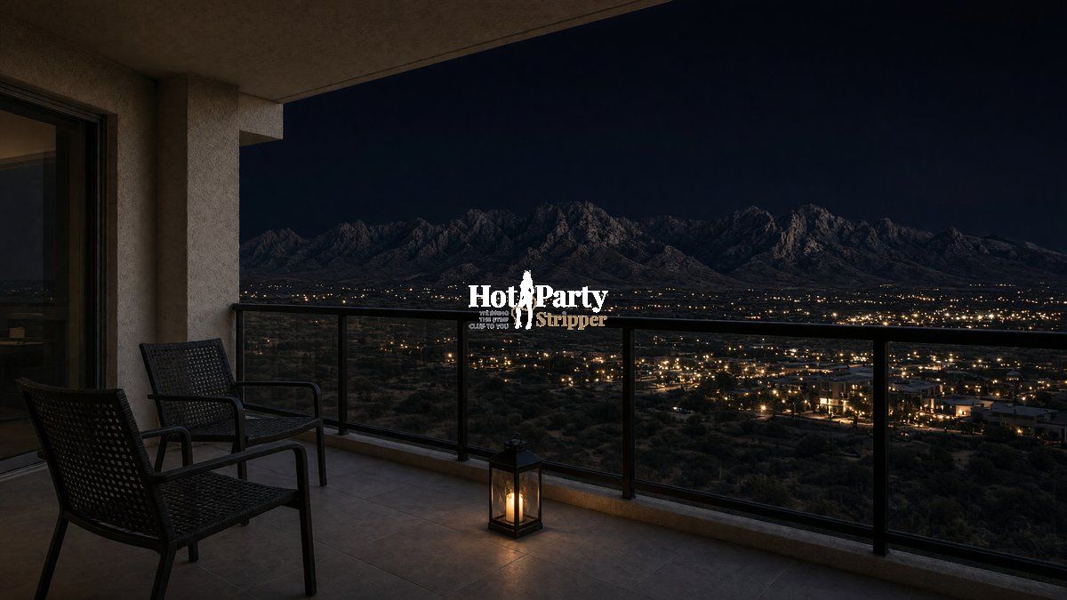 Scottsdale balcony at night looking toward desert mountains