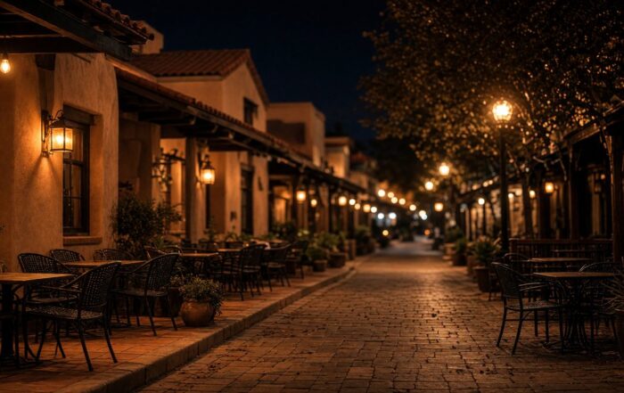 Quieter Old Town Scottsdale street on an October night
