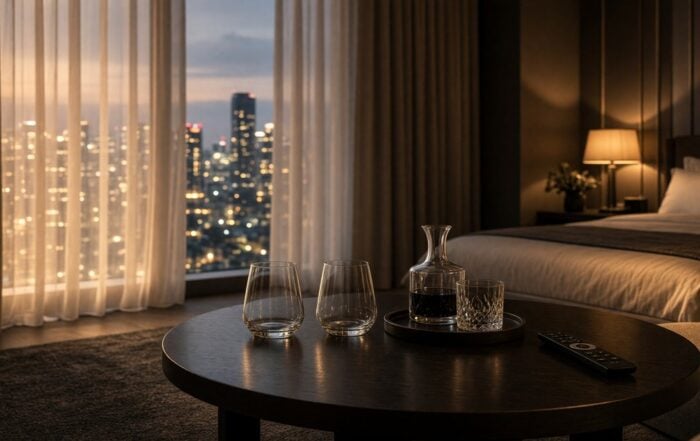 Evening glasses on a table in a Scottsdale suite