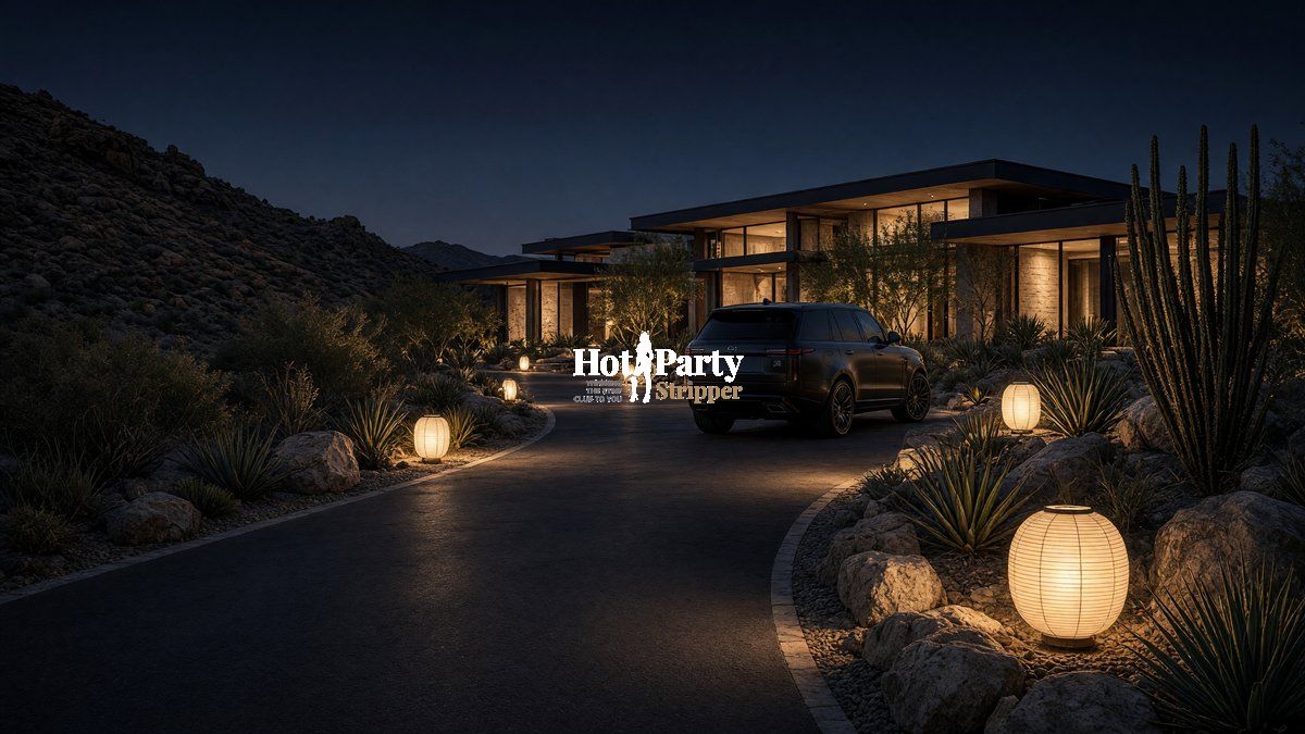 Lanterns along a Scottsdale villa driveway in October
