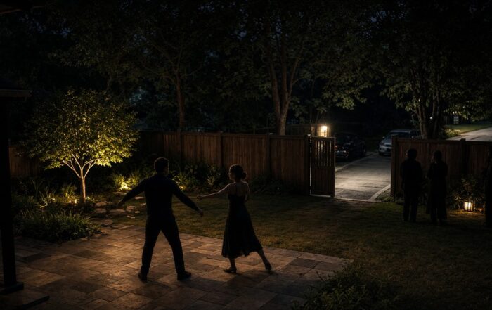 dancers performing on a backyard patio at a house party