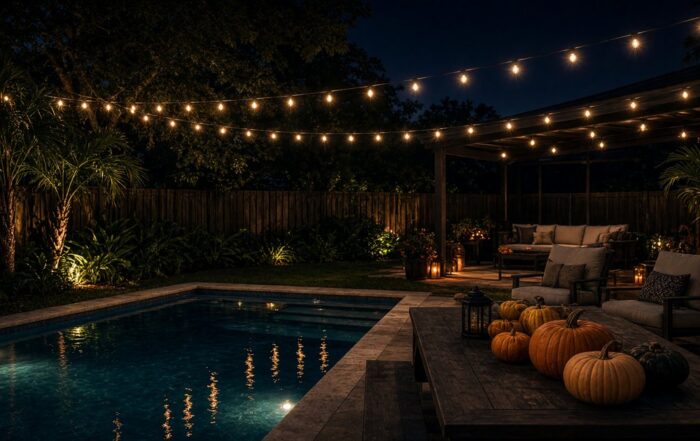 Halloween bachelor backyard in Tampa | Hot Party Stripper Tampa backyard at night set for a Halloween bachelor party