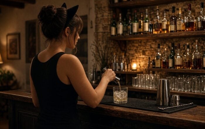 Home bartender a Hot Party Stripper performer pouring drinks at a Halloween house bar | Hot Party Stripper | Hot Party Stripper Home bartender, a Hot Party Stripper performer, pouring drinks at a Halloween house bar