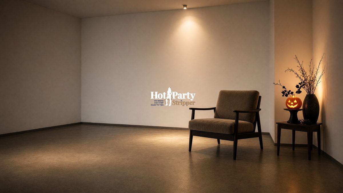 Empty gallery room, a private after-hours space, waiting with one armchair and a candle