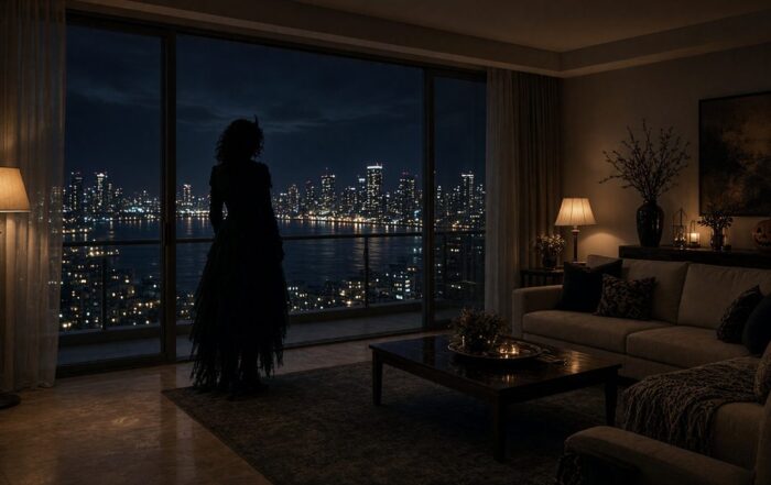Silhouetted entertainer a private-party performer standing in a waterfront high-rise living room | Hot Party Stripper | Hot Party Stripper Silhouetted entertainer, a private-party performer, standing in a waterfront high-rise living room